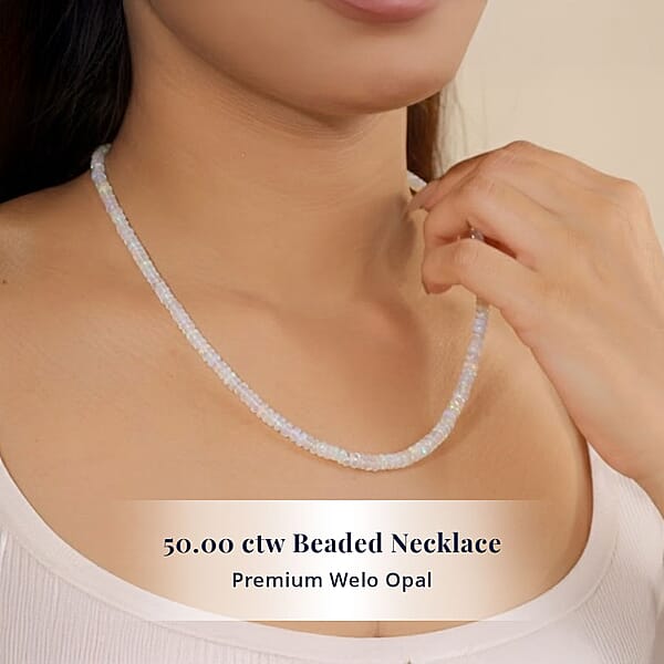 Shop Lc D'Joy Premium Ethiopian Welo Opal 50.00 Ctw Beaded Graduated Necklace In 18K Vermeil Yellow Gold Over Sterling Silver 18-20 Inches