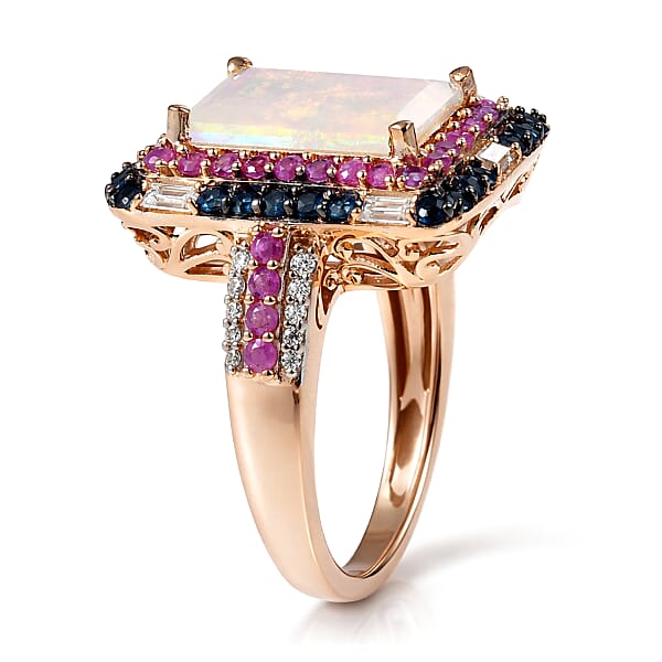 Shop Lc D'Joy Premium Ethiopian Welo Opal And Multi Gemstone 4.15 Ctw Aurora Opal Ring In 18K Vermeil Rose Gold Over Sterling Silver