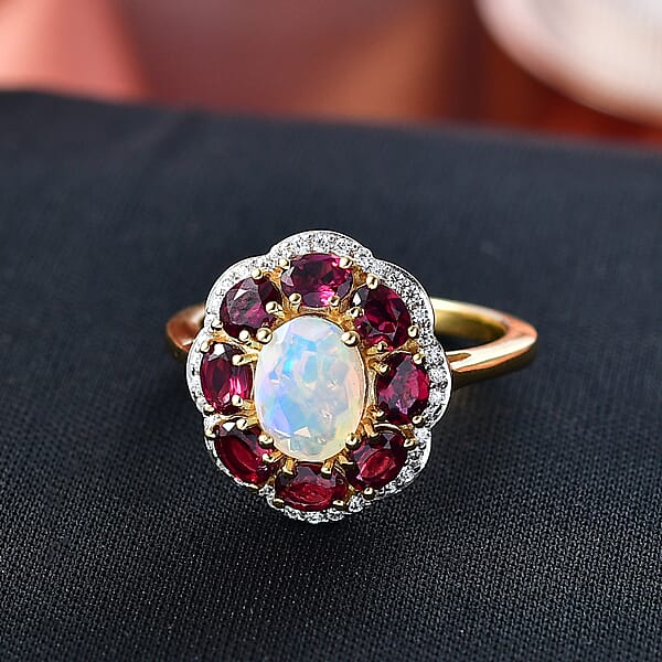 Shop Lc D'Joy Premium Ethiopian Welo Opal And Multi Gemstone 2.50 Ctw Fire & Light Ring In 18K Vermeil Yellow Gold Over Sterling Silver (Del. In 5-7 Days)