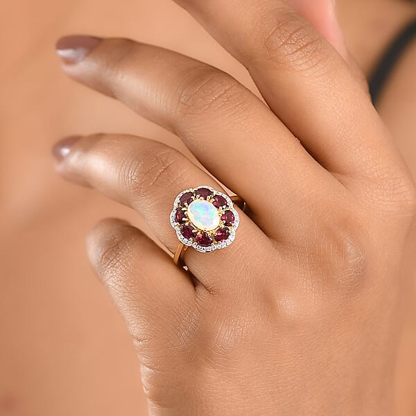Shop Lc D'Joy Premium Ethiopian Welo Opal And Multi Gemstone 2.50 Ctw Fire & Light Ring In 18K Vermeil Yellow Gold Over Sterling Silver (Del. In 5-7 Days)