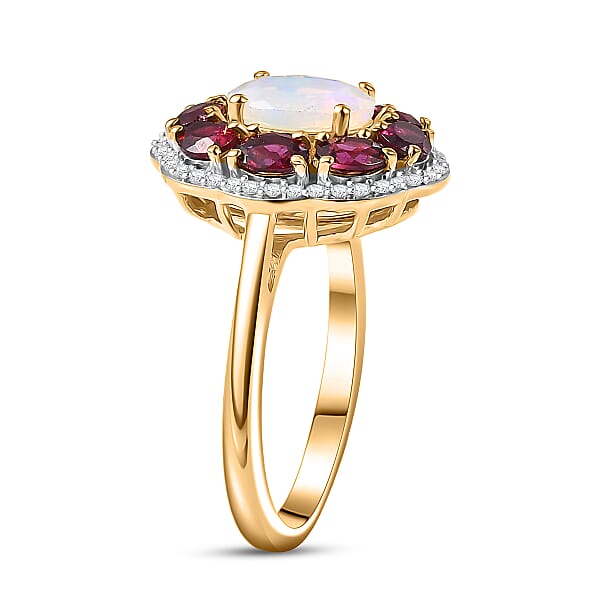 Shop Lc D'Joy Premium Ethiopian Welo Opal And Multi Gemstone 2.50 Ctw Fire & Light Ring In 18K Vermeil Yellow Gold Over Sterling Silver (Del. In 5-7 Days)