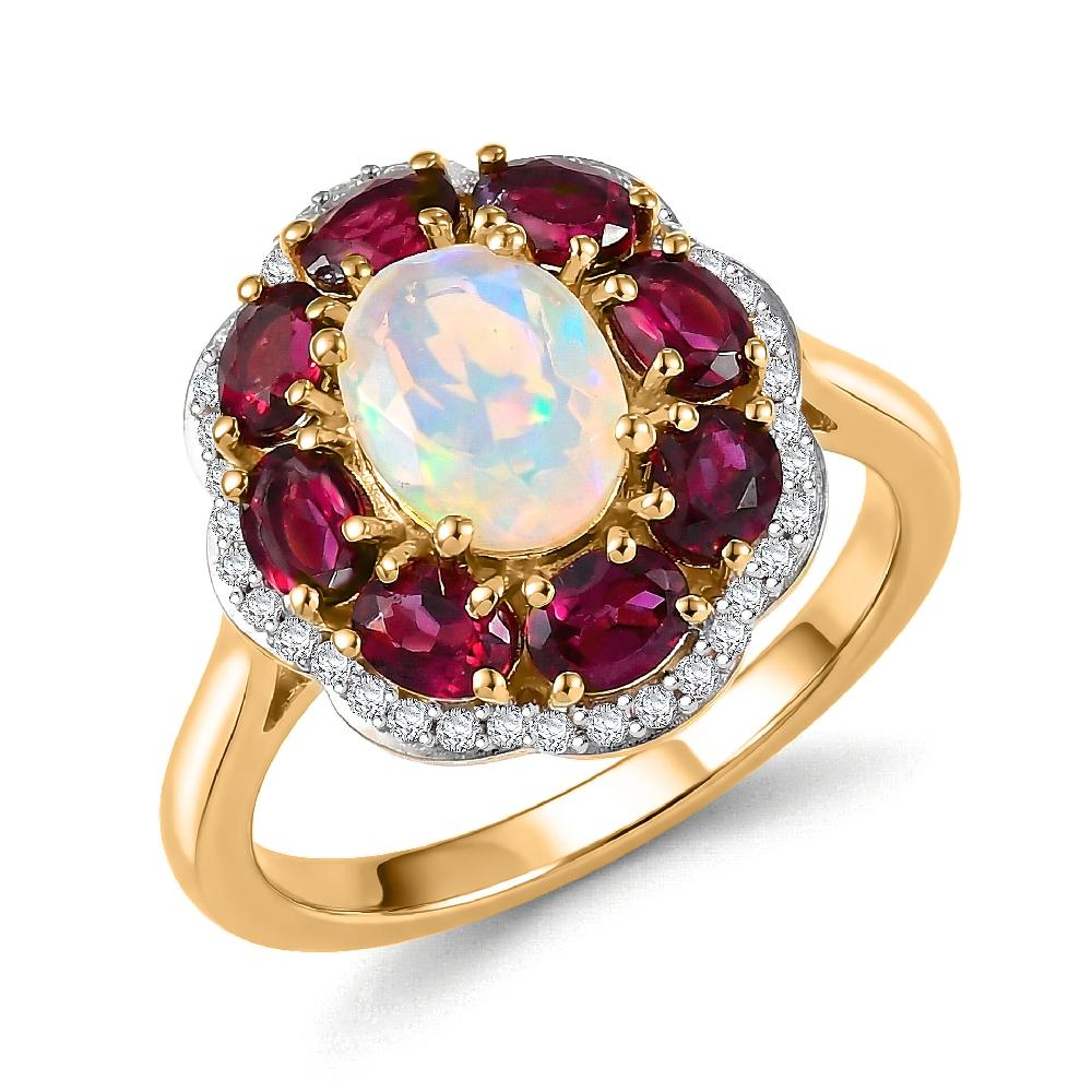 shop lc D'Joy Premium Ethiopian Welo Opal and Multi Gemstone 2.50 ctw Fire & Light Ring in 18K Vermeil Yellow Gold Over Sterling Silver (Del. in 5-7 Days)