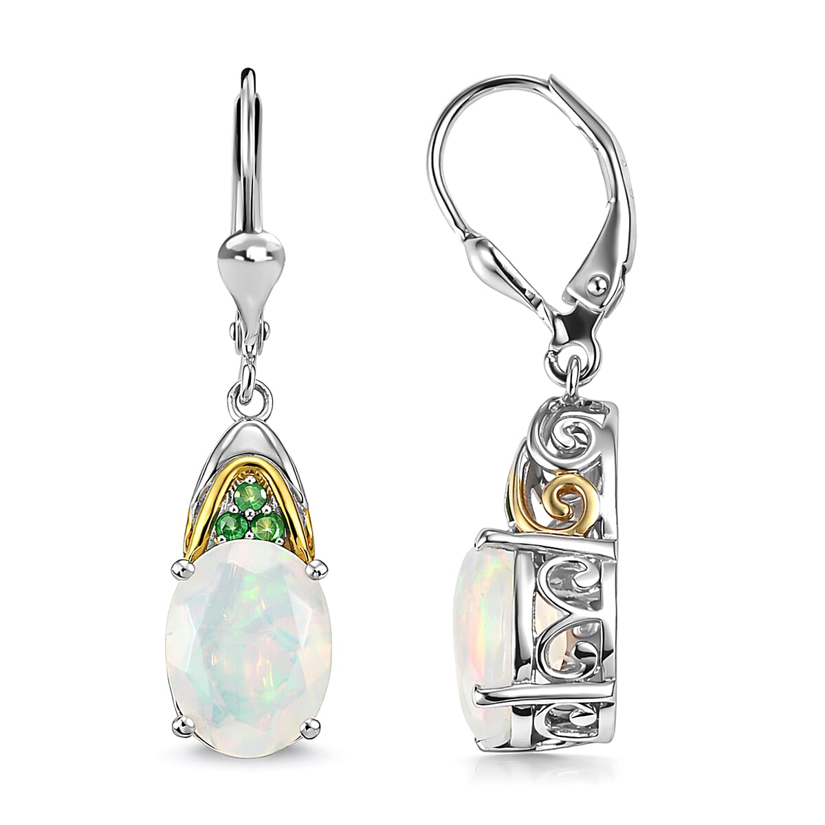 shop lc D'Joy Premium Ethiopian Welo Opal and Tsavorite Garnet 3.30 ctw Aurora Leaf Crest Earrings in 18K Vermeil YG and Rhodium Over Sterling Silver