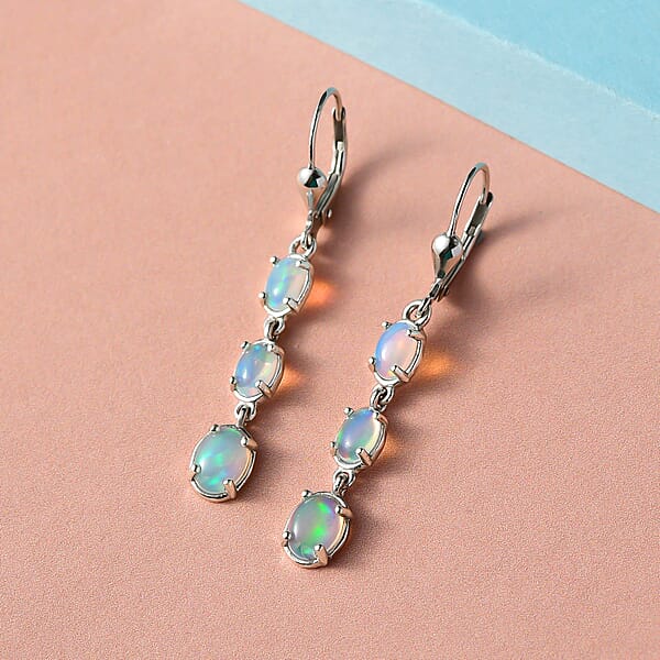 Shop Lc D'Joy Premium Ethiopian Welo Opal Drop Earrings Lever Back Earrings For Women Platinum Over Sterling Silver Dangle Earrings Opal Jewelry 2.25 Ctw