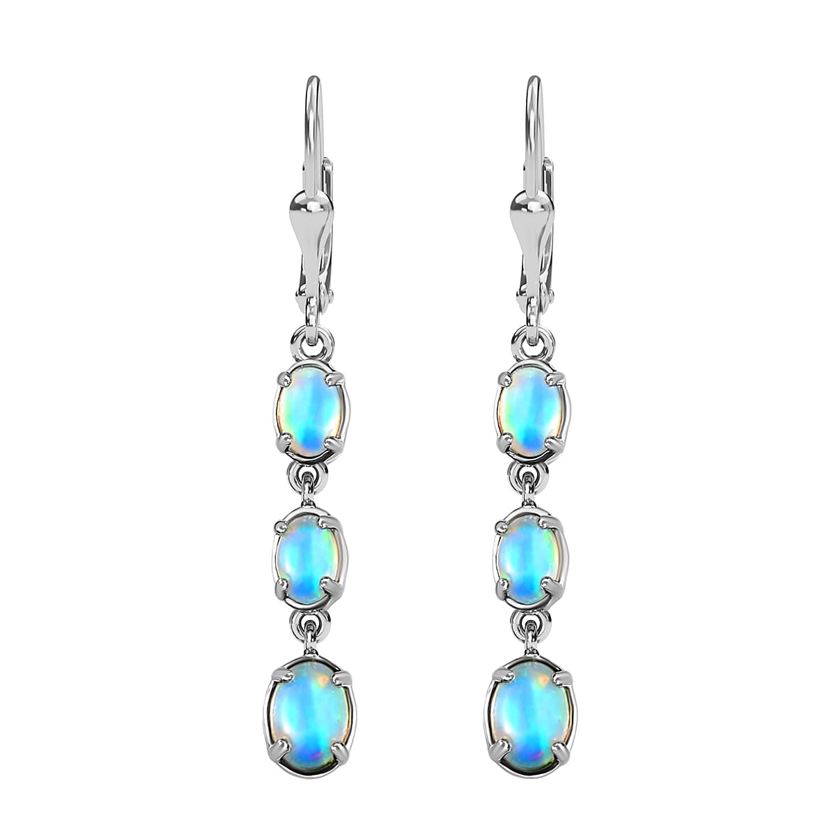 shop lc D'Joy Premium Ethiopian Welo Opal Drop Earrings Lever Back Earrings For Women Platinum Over Sterling Silver Dangle Earrings Opal Jewelry 2.25 ctw