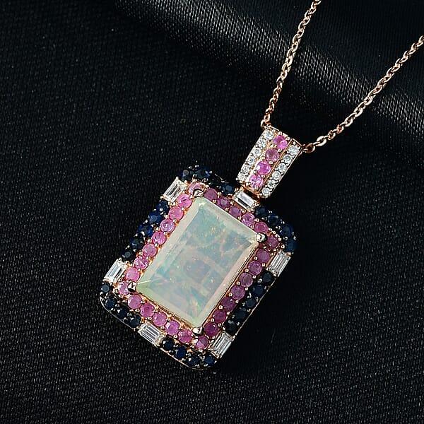 Shop Lc D'Joy Premium Ethiopian Welo Opal Multi Gemstone 3.75 Ctw Aurora Opal Pendant Necklace In 18K Vermeil Rose Gold Over Sterling Silver 20 Inches