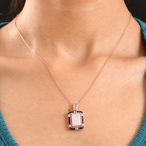 Shop Lc D'Joy Premium Ethiopian Welo Opal Multi Gemstone 3.75 Ctw Aurora Opal Pendant Necklace In 18K Vermeil Rose Gold Over Sterling Silver 20 Inches