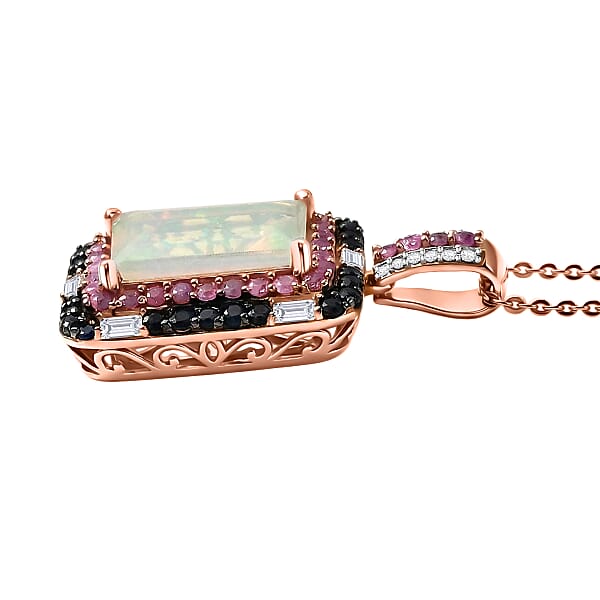 Shop Lc D'Joy Premium Ethiopian Welo Opal Multi Gemstone 3.75 Ctw Aurora Opal Pendant Necklace In 18K Vermeil Rose Gold Over Sterling Silver 20 Inches
