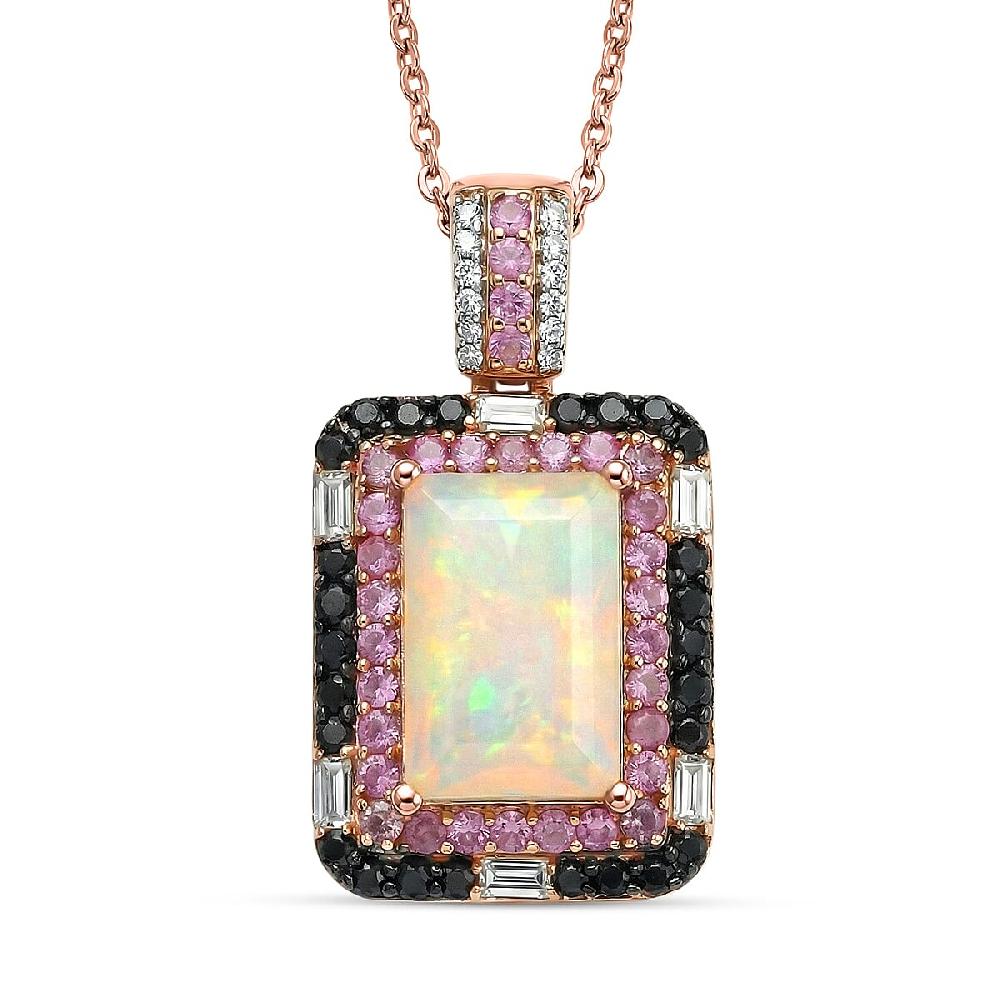 shop lc D'Joy Premium Ethiopian Welo Opal Multi Gemstone 3.75 ctw Aurora Opal Pendant Necklace in 18K Vermeil Rose Gold Over Sterling Silver 20 Inches