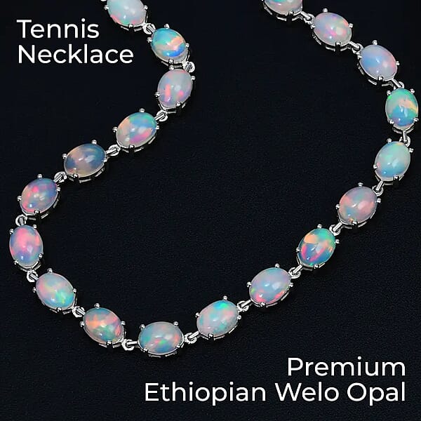 Shop Lc D'Joy Premium Ethiopian Welo Opal Tennis Necklace In Platinum Over Sterling Silver Tennis Necklace 41.00 Ctw (18 Inches)