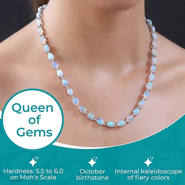 Shop Lc D'Joy Premium Ethiopian Welo Opal Tennis Necklace In Platinum Over Sterling Silver Tennis Necklace 41.00 Ctw (18 Inches)