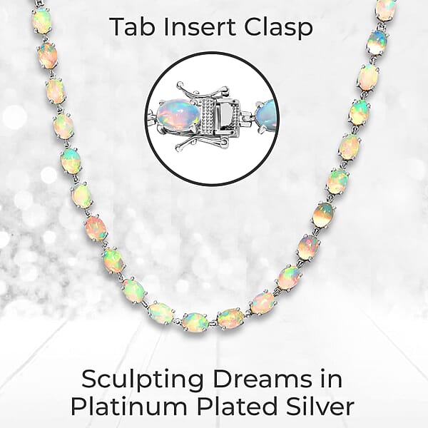 Shop Lc D'Joy Premium Ethiopian Welo Opal Tennis Necklace In Platinum Over Sterling Silver Tennis Necklace 41.00 Ctw (18 Inches)