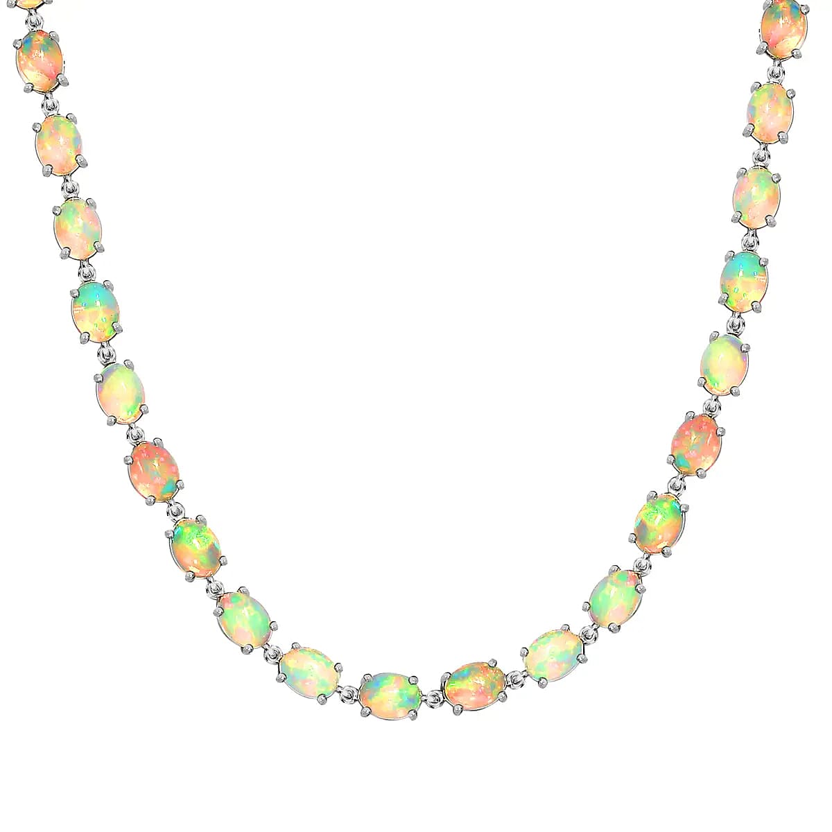 shop lc D'Joy Premium Ethiopian Welo Opal Tennis Necklace in Platinum Over Sterling Silver Tennis Necklace 41.00 ctw (18 Inches)