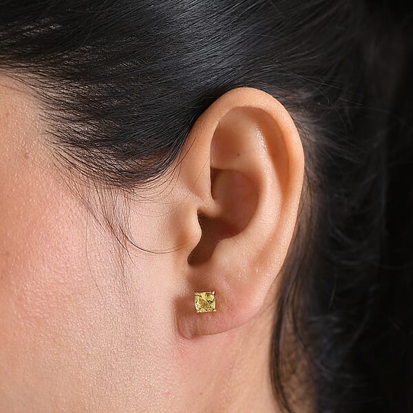 Shop Lc D'Joy Premium Golden Apatite 1.30 Ctw Solitaire Stud Earrings In 18K Vermeil Yellow Gold Over Sterling Silver