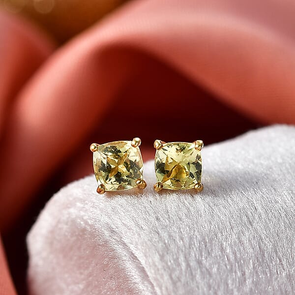Shop Lc D'Joy Premium Golden Apatite 1.30 Ctw Solitaire Stud Earrings In 18K Vermeil Yellow Gold Over Sterling Silver