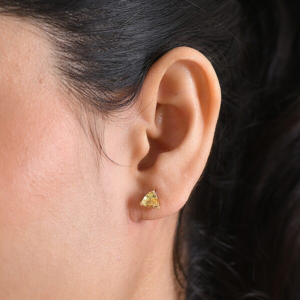Shop Lc D'Joy Premium Golden Apatite 1.40 Ctw Solitaire Stud Earrings In 18K Vermeil Yellow Gold Over Sterling Silver