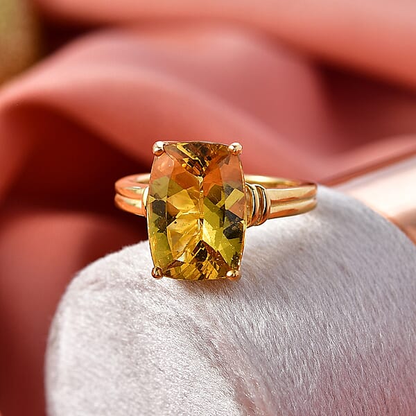Shop Lc D'Joy Premium Golden Apatite 7.25 Ctw Sunlit Flared Gallery Ring In 18K Vermeil Yellow Gold Over Sterling Silver
