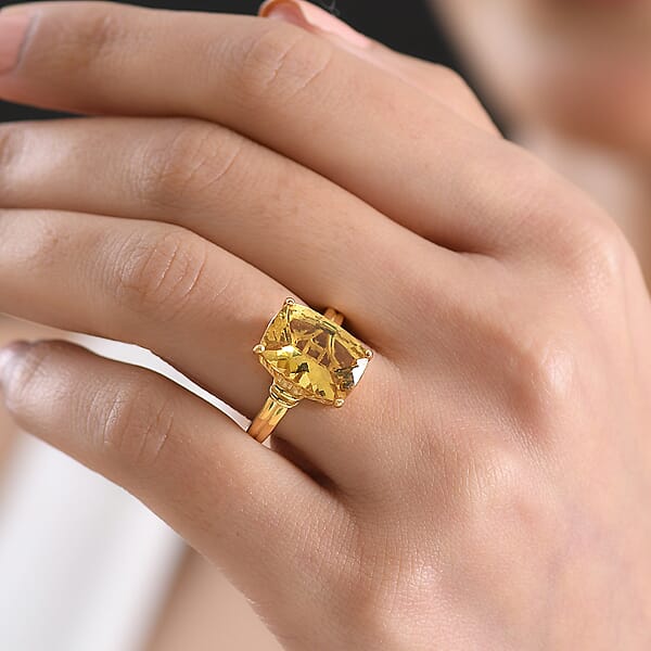 Shop Lc D'Joy Premium Golden Apatite 7.25 Ctw Sunlit Flared Gallery Ring In 18K Vermeil Yellow Gold Over Sterling Silver