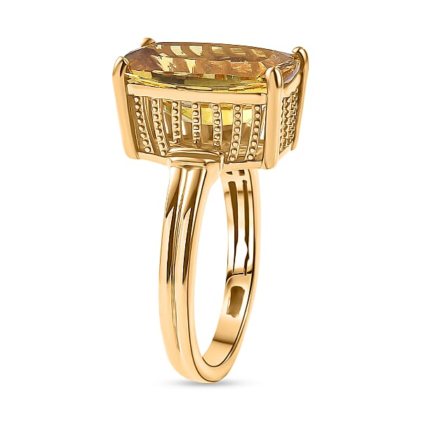 Shop Lc D'Joy Premium Golden Apatite 7.25 Ctw Sunlit Flared Gallery Ring In 18K Vermeil Yellow Gold Over Sterling Silver