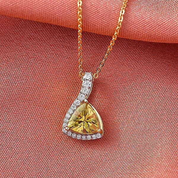 Shop Lc D'Joy Premium Golden Apatite And Moissanite 1.30 Ctw Lightwave Pendant Necklace In 18K Yellow Gold Over Sterling Silver 20 Inches