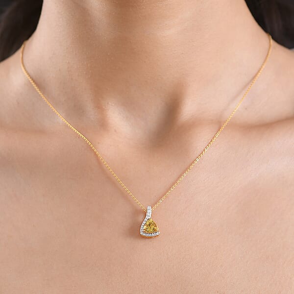 Shop Lc D'Joy Premium Golden Apatite And Moissanite 1.30 Ctw Lightwave Pendant Necklace In 18K Yellow Gold Over Sterling Silver 20 Inches