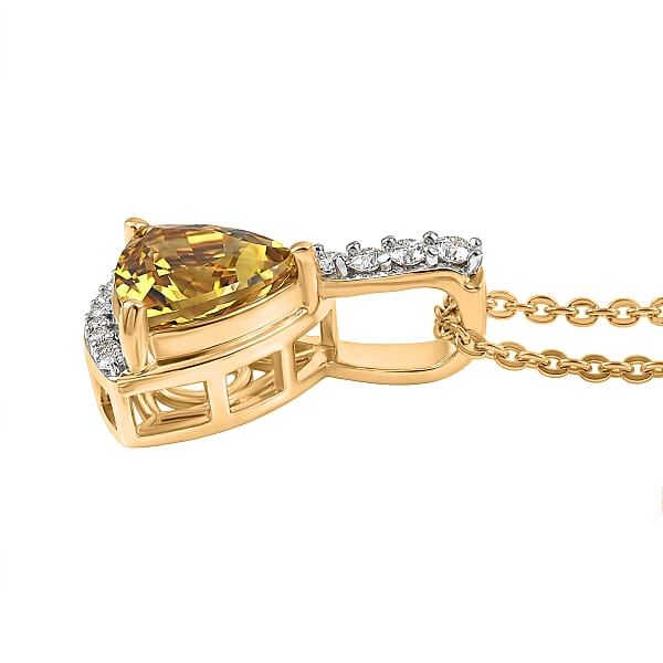 Shop Lc D'Joy Premium Golden Apatite And Moissanite 1.30 Ctw Lightwave Pendant Necklace In 18K Yellow Gold Over Sterling Silver 20 Inches