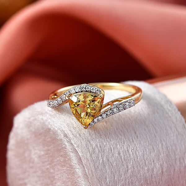Shop Lc D'Joy Premium Golden Apatite And Moissanite 1.35 Ctw Lightwave Ring In 18K Yellow Gold Over Sterling Silver