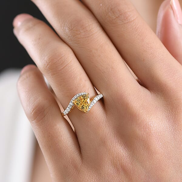 Shop Lc D'Joy Premium Golden Apatite And Moissanite 1.35 Ctw Lightwave Ring In 18K Yellow Gold Over Sterling Silver