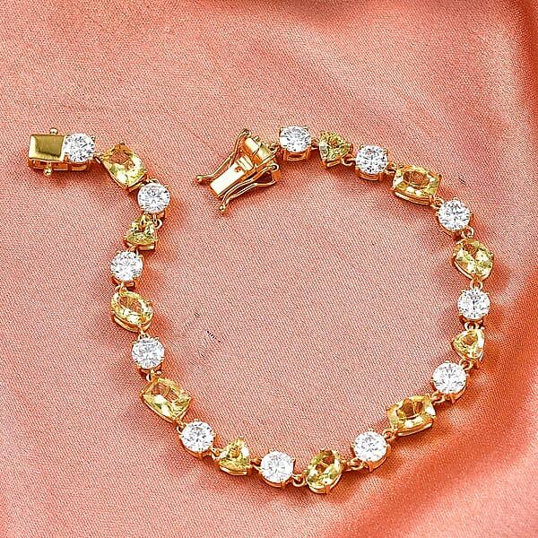Shop Lc D'Joy Premium Golden Apatite And Moissanite 13.90 Ctw Sunlit Lightplay Bracelet In 18K Vermeil Yellow Gold Over Sterling Silver (7.25 In)