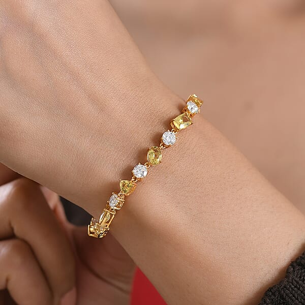 Shop Lc D'Joy Premium Golden Apatite And Moissanite 13.90 Ctw Sunlit Lightplay Bracelet In 18K Vermeil Yellow Gold Over Sterling Silver (7.25 In)