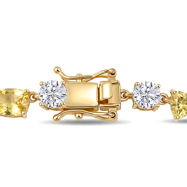 Shop Lc D'Joy Premium Golden Apatite And Moissanite 13.90 Ctw Sunlit Lightplay Bracelet In 18K Vermeil Yellow Gold Over Sterling Silver (7.25 In)