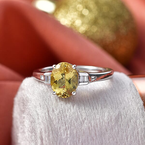 Shop Lc D'Joy Premium Golden Apatite And Moissanite 2.15 Ctw Lightframe Ring In Rhodium Over Sterling Silver