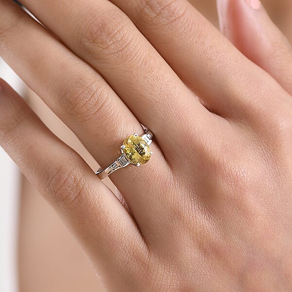 Shop Lc D'Joy Premium Golden Apatite And Moissanite 2.15 Ctw Lightframe Ring In Rhodium Over Sterling Silver