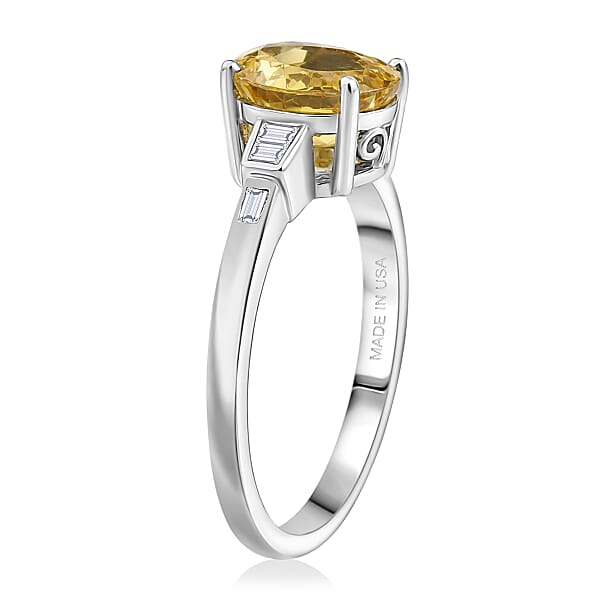 Shop Lc D'Joy Premium Golden Apatite And Moissanite 2.15 Ctw Lightframe Ring In Rhodium Over Sterling Silver