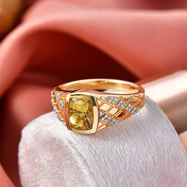 Shop Lc D'Joy Premium Golden Apatite And Moissanite 2.40 Ctw Men's Ring In 18K Vermeil Yellow Gold Over Sterling Silver