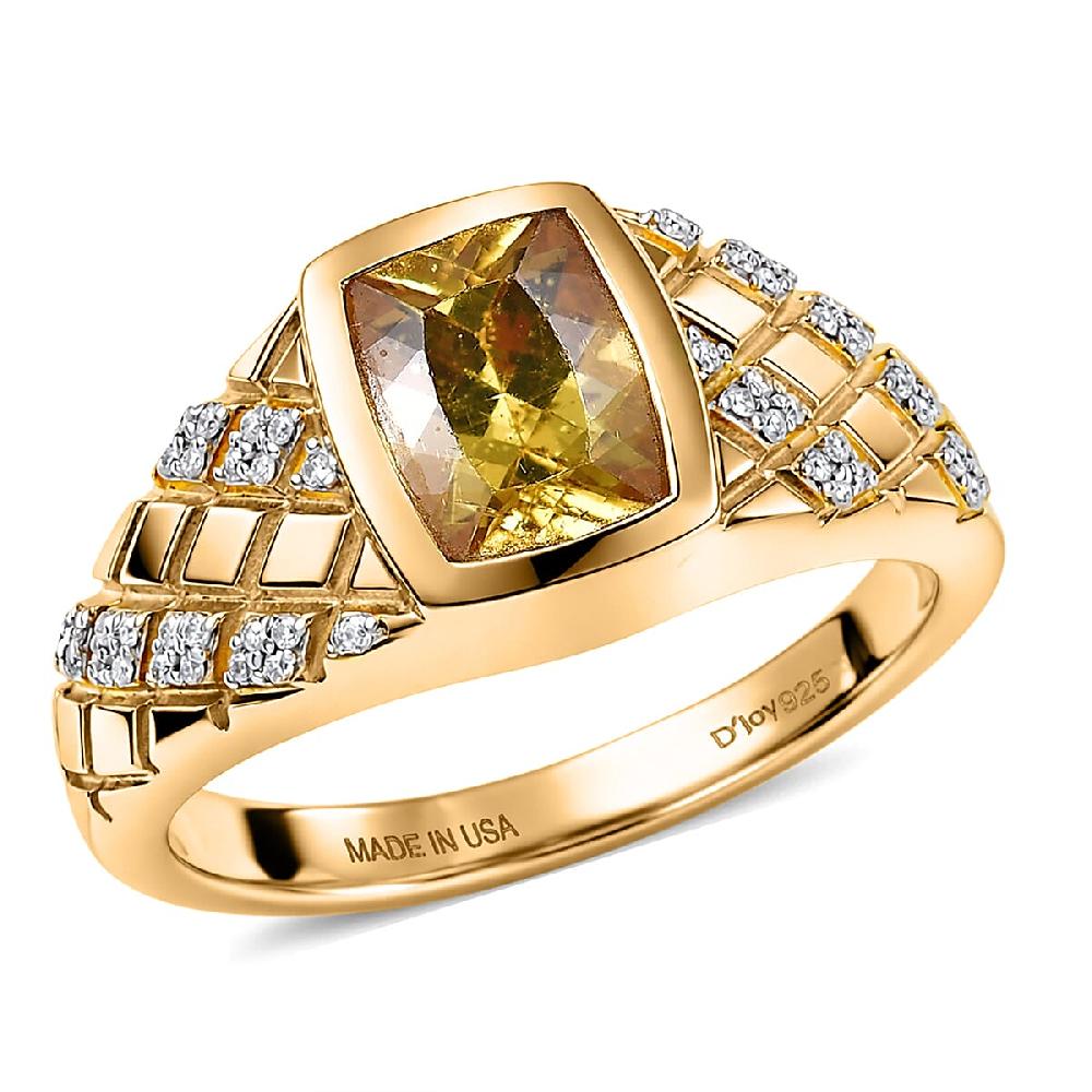 shop lc D'Joy Premium Golden Apatite and Moissanite 2.40 ctw Men's Ring in 18K Vermeil Yellow Gold Over Sterling Silver