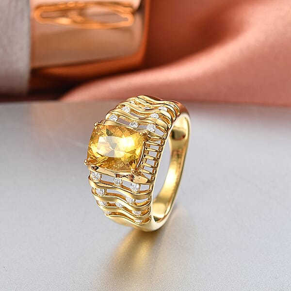Shop Lc D'Joy Premium Golden Apatite And Moissanite 2.50 Ctw Solar Crest Ring In 18K Vermeil Yellow Gold Over Sterling Silver