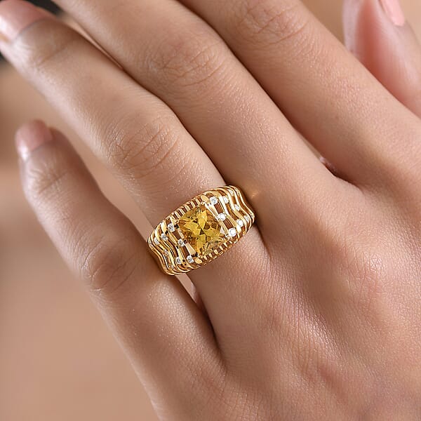 Shop Lc D'Joy Premium Golden Apatite And Moissanite 2.50 Ctw Solar Crest Ring In 18K Vermeil Yellow Gold Over Sterling Silver