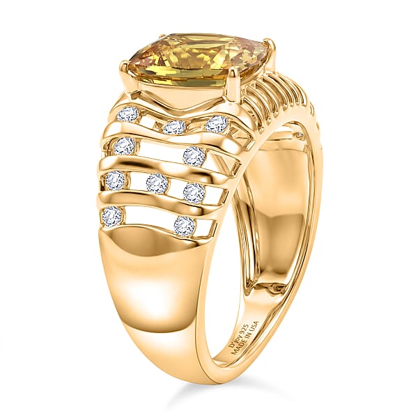 Shop Lc D'Joy Premium Golden Apatite And Moissanite 2.50 Ctw Solar Crest Ring In 18K Vermeil Yellow Gold Over Sterling Silver