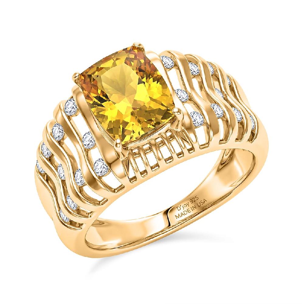 shop lc D'Joy Premium Golden Apatite and Moissanite 2.50 ctw Solar Crest Ring in 18K Vermeil Yellow Gold Over Sterling Silver