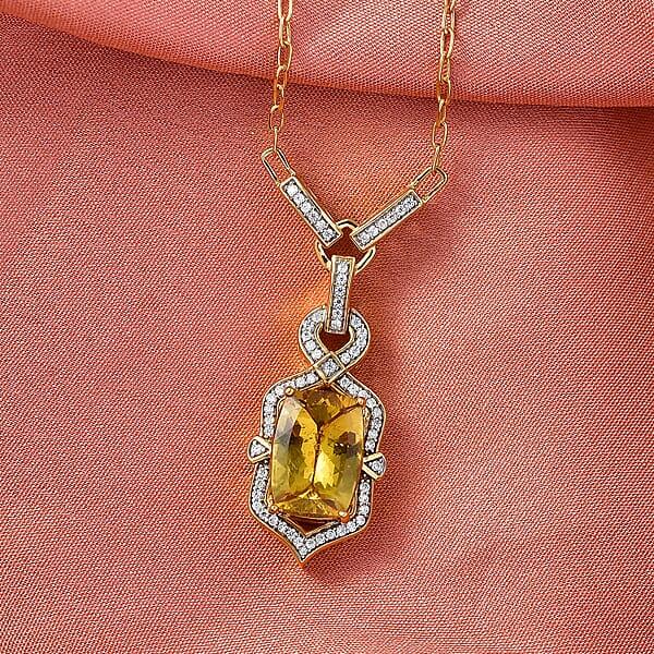 Shop Lc D'Joy Premium Golden Apatite And Moissanite 7.60 Ctw Sunlit Solar-Ray Necklace In 18K Vermeil Yellow Gold Over Sterling Silver 18-20 Inches