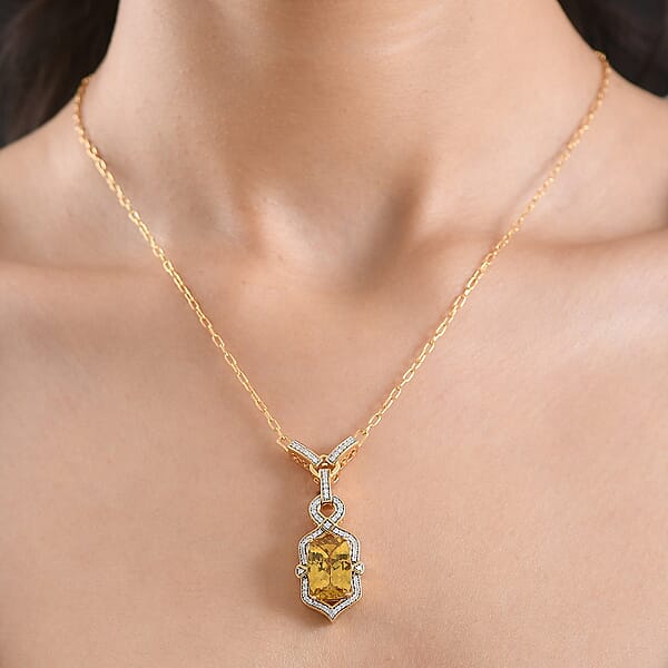 Shop Lc D'Joy Premium Golden Apatite And Moissanite 7.60 Ctw Sunlit Solar-Ray Necklace In 18K Vermeil Yellow Gold Over Sterling Silver 18-20 Inches