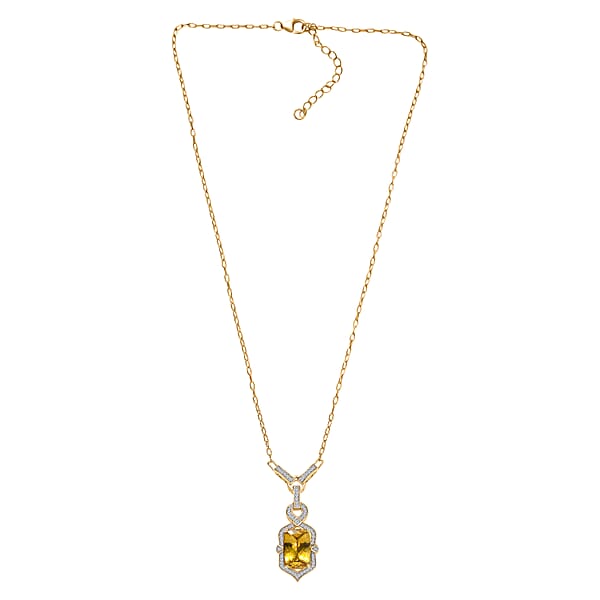Shop Lc D'Joy Premium Golden Apatite And Moissanite 7.60 Ctw Sunlit Solar-Ray Necklace In 18K Vermeil Yellow Gold Over Sterling Silver 18-20 Inches