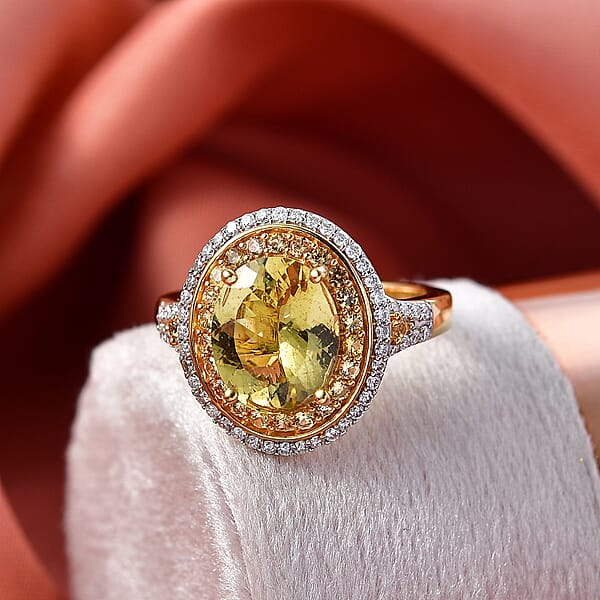 Shop Lc D'Joy Premium Golden Apatite And Multi Gemstone 4.65 Ctw Crownlight Halo Ring In 18K Vermeil Yellow Gold Over Sterling Silver