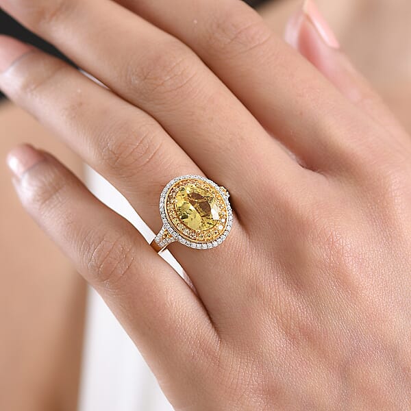 Shop Lc D'Joy Premium Golden Apatite And Multi Gemstone 4.65 Ctw Crownlight Halo Ring In 18K Vermeil Yellow Gold Over Sterling Silver