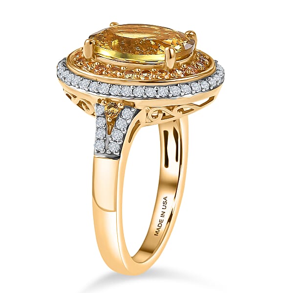 Shop Lc D'Joy Premium Golden Apatite And Multi Gemstone 4.65 Ctw Crownlight Halo Ring In 18K Vermeil Yellow Gold Over Sterling Silver