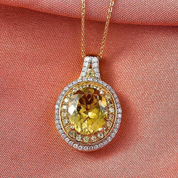 Shop Lc D'Joy Premium Golden Apatite And Multi Gemstone 4.60 Ctw Crownlight Halo Pendant Necklace In 18K Vermeil Yellow Gold Over Sterling Silver 20 Inches