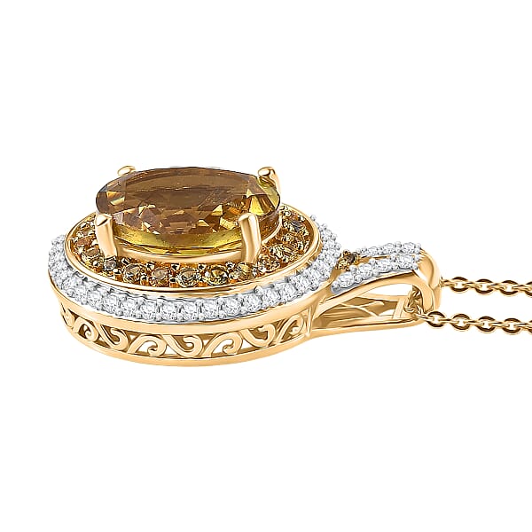 Shop Lc D'Joy Premium Golden Apatite And Multi Gemstone 4.60 Ctw Crownlight Halo Pendant Necklace In 18K Vermeil Yellow Gold Over Sterling Silver 20 Inches