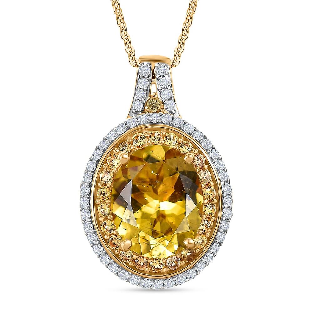 shop lc D'Joy Premium Golden Apatite and Multi Gemstone 4.60 ctw Crownlight Halo Pendant Necklace in 18K Vermeil Yellow Gold Over Sterling Silver 20 Inches