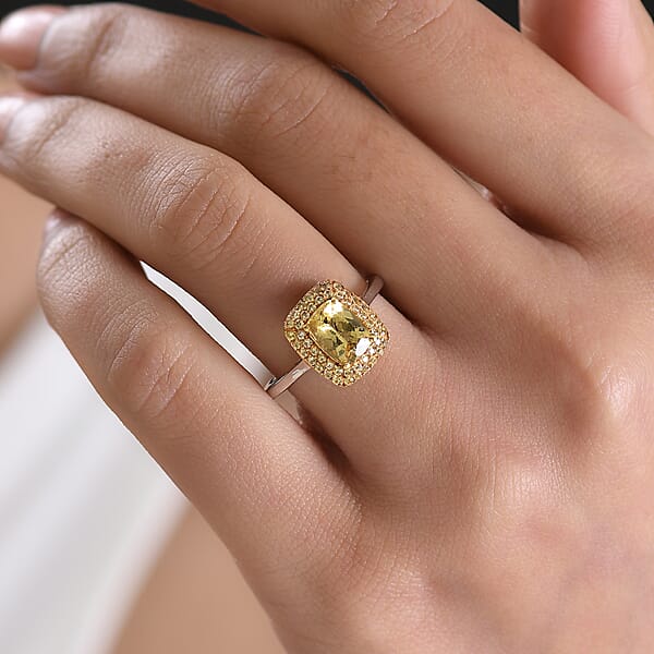 Shop Lc D'Joy Premium Golden Apatite And Yellow Sapphire 2.00 Ctw Golden Glowfield Ring In 18K Vermeil YG And Rhodium Over Sterling Silver